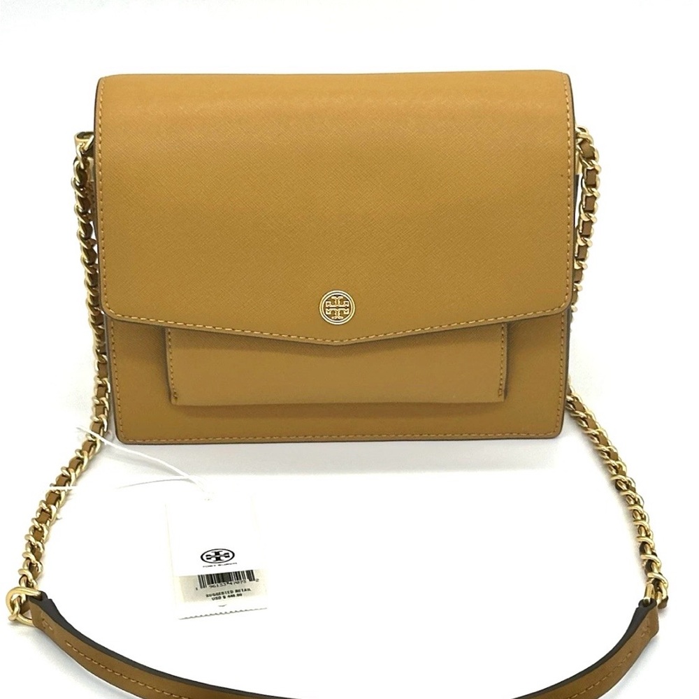 Tory Burch Robinson Double-strap Convertible Shoulder Bag In Caramel Corn